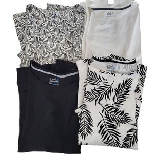 Croft & Barrow Womens 1X Bundle 4 T Shirts Tops Black White Shell Palm Print
